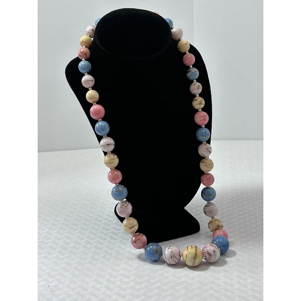 Vintage Pastel Color W/ Gold Beaded Costume, Granny Core‎ Boho Necklace 28.5”